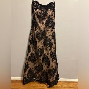 Vintage Rose Taft Black Lace Dress with Nude Clear Sequined Slip size 4